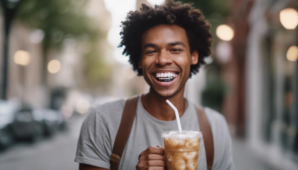 sipping iced coffee elegantly