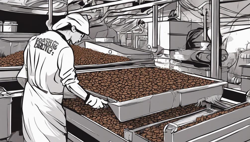 handling roasted coffee beans