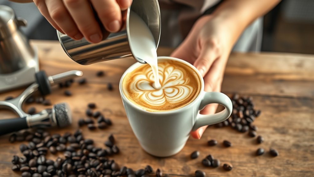 homemade latte milk frothing