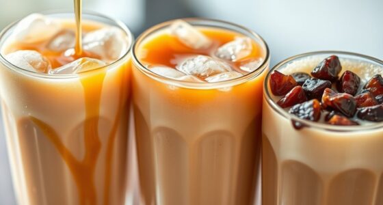 three flavored iced lattes