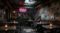 futuristic cafes amid chaos