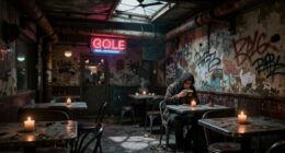 futuristic cafes amid chaos