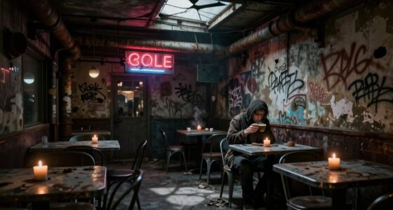futuristic cafes amid chaos