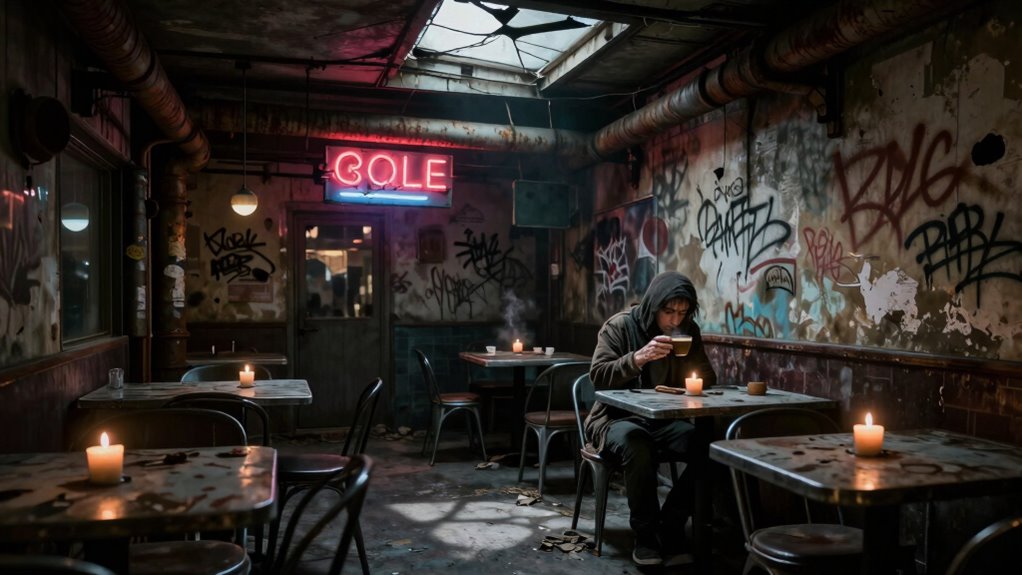 futuristic cafes amid chaos