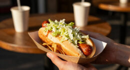 hot dogs with vinegared iceberg and potato chips