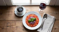 Tomato Risotto With Frizzled Red Onions