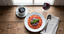 Tomato Risotto With Frizzled Red Onions