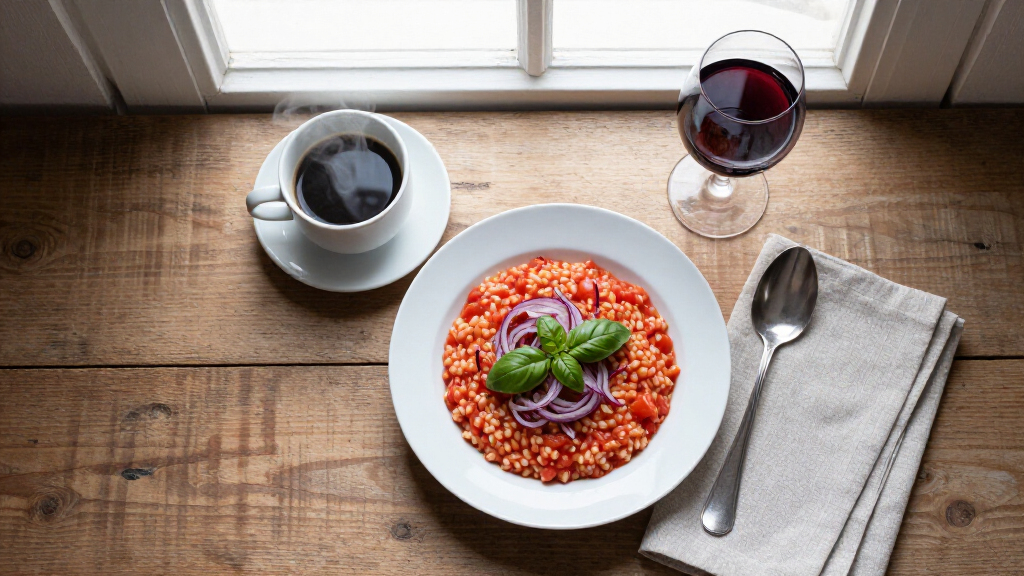 Tomato Risotto With Frizzled Red Onions